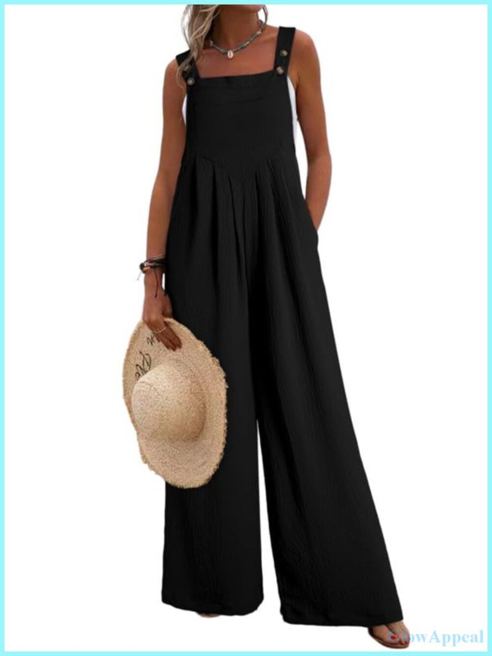 Women's Loose One Piece Jumpsuit Sleeveless Square Neck Wide Leg Romper